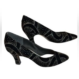 Vintage Life Stride Night Life Black Velvet Silver Sparkle Pumps Heels 7.5 N